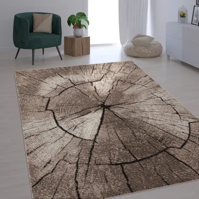 Produktbild von Edler Designer Teppich Wohnzimmer Holzstamm Baum Optik Natur Grau Braun Beige Grösse 160x230 cm