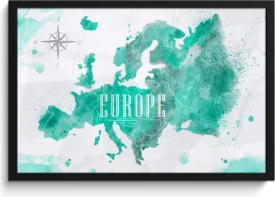 Produktbild von MuchoWow® MuchoWow® Gerahmtes Poster Aquarell - Weltkarte - Europa 60x40 cm - Poster mit zchwarzem Bilderrahmen - Printing - Wanddeko Schlafzimmer