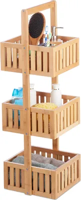 Produktbild von Relaxdays Badregal Bambus, Holzregal freistehend mit 3 Ablagen, Schmales Standregal Küche, HBT 82,5 x 27 x 26,5cm, natur