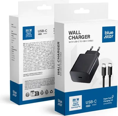 Immagine prodotto di Caricabatterie con porta USB-C e cavo Type-C - 3A 20W con PD e QC 4.0
