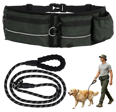 Hundeleckerli-Tasche mit Leine, Polyester, Schwarz