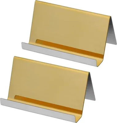 Produktbild von Famanu Kartenhalter Metall - Goldfarbener Desktop-Displayständer, 2er Set, für bis zu 30 Karten