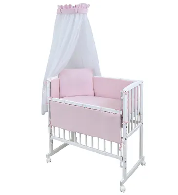Produktbild von Baby-Delux Beistellbett Stillbett Babybett 90x40 weiß inkl. Matratze Bettwäsche Set komplett Interlock Soft Rosa