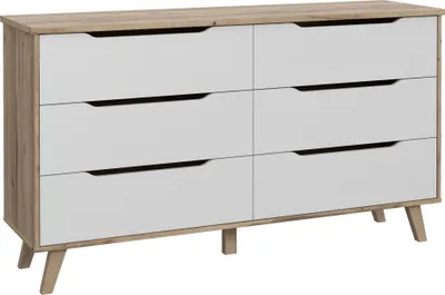 Produktbild von Sideboard >VANKKA< 4 Schubladen, Planked Eiche Nachbildung / Weiss - 154,7x86,3x42cm (B/H/T)