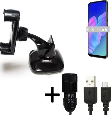 Produktbild von K-S-Trade Halterung kompatibel mit Huawei P40 lite E Windschutzscheibe / Armaturenbrett + LADEGERÄT mit Mico USB Kabel Autohalterung KFZ Halter