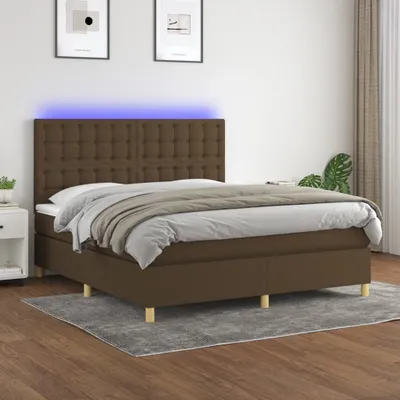 Produktbild von Robuste Einzelbett - Dezentem Design Boxspringbett mit Matratze & LED Dunkelbraun 180x200 cm Stoff - Lattenrost Inklusive - 91628