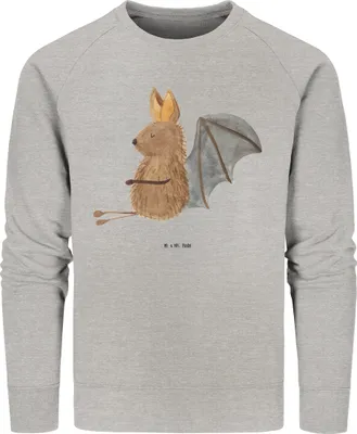 Produktbild von Mr. & Mrs. Panda Baumwoll Pullover Fledermaus Sitzen Größe M - Heather Grey - Geschenk, Sweatshirt, Motivation, Rundhals, Fledermäuse, Sweater, Lustige Sprüche, Pulli
