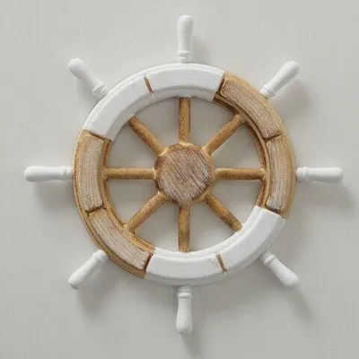 Produktbild von Wandobjekt Nautilus Schiffsteuerrad Holz weiß natur Ø 30 cm