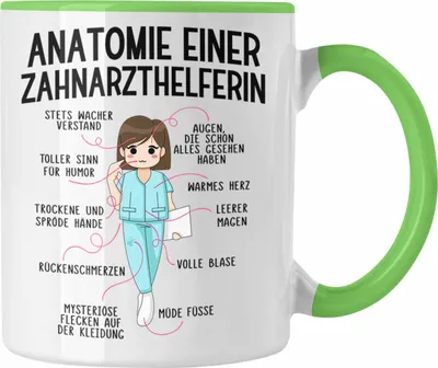 Produktbild von Trendation - Zahnarzthelferin Tasse Geschenk Lustig Zahnarzt Damen Kollegin Geschenkidee Zahnmedizinische Fachangestellte Anatomie Zahnmedizin (Grün)