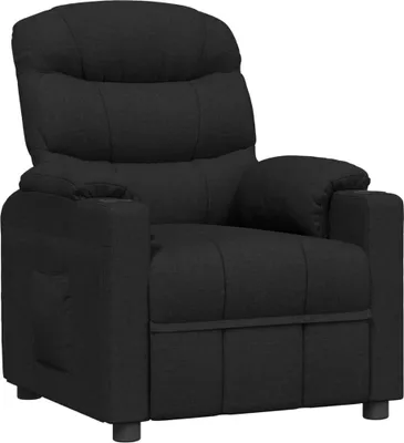 A black fabric recliner chair is shown against a white background.