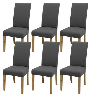 Image de Housses de chaise extensibles en soie de lait, couleur gris, lot de 6, avec dossier