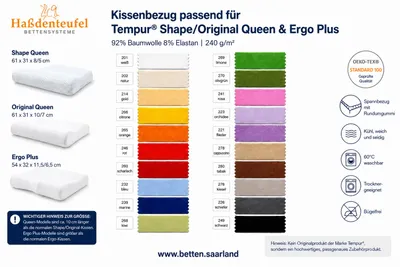 Produktbild von Kissenbezug passend für TEMPUR Shape/Original Queen & Ergo Plus – 20 Farben, KI-generiertes Bild