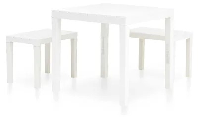 Produktbild von Gartentisch mit 2 Bänken aus Kunststoff in Weiß