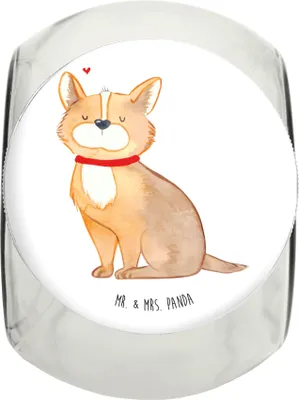 Produktbild von Mr. & Mrs. Panda Dose Hund Glück XL 2000ml - Weiß - Geschenk, Sprüche, Herz, Keksdose, glasbehälter, Spruch, Liebe, Futterdose, Corgie, Vorratsbehälter, schraubglas