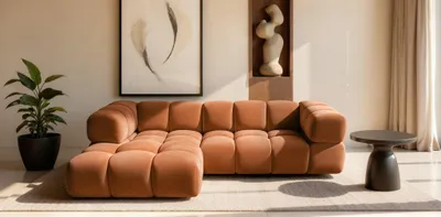 Produktbild von Ecksofa Designersofa BLANCHE in Stoff Bluvel Rostbraun Ottomane Links