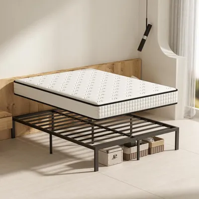 Image de DEWINNER Matelas mousse 22cm + cadre de lit 140x190 cm, lit 2 personnes, hauteur 36cm avec espace de rangement sous le lit