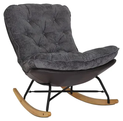 Produktbild von Better Home gepolsterter Schaukelstuhl Relaxsessel mit Buchenholzsockel, grau & schwarz