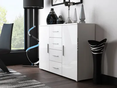Obrázek produktu pro Kombinovaná komoda LETHEM - bílá / lesklá bílá