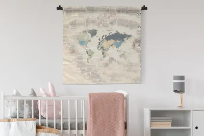 Produktbild von MuchoWow® Wandteppich Wandbehang Weltkarte - Farben - Zeitungspapier 90x90 cm Tapisserie Dekoration Wandtuch - Wandaufhänger
