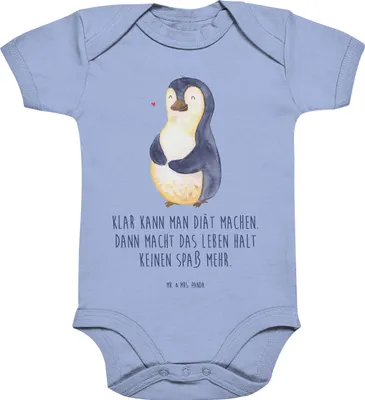 Produktbild von Mr. & Mrs. Panda babykleidung body Pinguin Diät 6. - 12. Monat - Dusty Blue - Geschenk, Abnehmen, overall baby, Gewicht, Strampler, Babybody, Einteiler