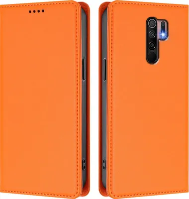 Image de Étui en cuir pour Xiaomi Redmi 9, étui à rabat magnétique en cuirPolyuréthaneavec support, orange