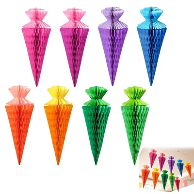 8 Mini Schultüten Girlande aus Seidenpapier, bunt