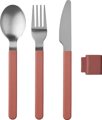 Produktbild von Mepal – Besteckset 3-teilig Silueta – Spülmaschinenfest – Geschirr – Messer, Gabel und Löffel inklusive Halter – Vivid mauve