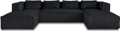Image de Lisa Design Stella - canapé panoramique en U - 7 places - en velours côtelé grosses côtes , Noir