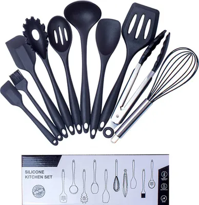 Produktbild von STILVORA Kochbesteck-Sets Silikon, Küchenzubehör 10-teilig, Kochbesteck Set, Kochlöffel und Pfannenwender Set, Küchenhelfer Set antihaftbeschichtet
