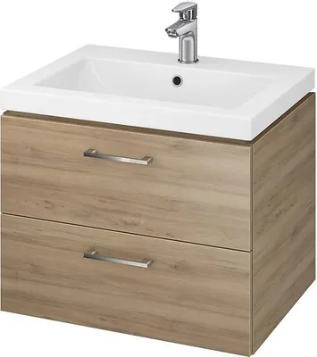 Produktbild von BADLAND Badmöbel Set Badezimmerschrank mit Keramikwaschbecken, 2-Schubladen LARA COMO 60 Nussbaum