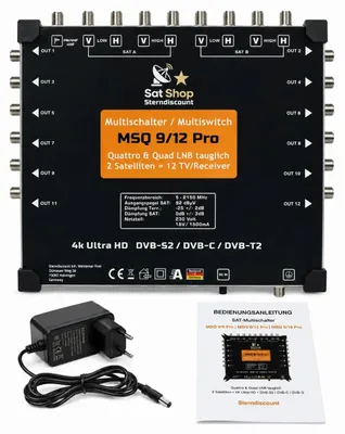 Produktbild von SAT-Multischalter 9/12 Pro für 2 Satelliten & 12 Teilnehmer. DiSEqC 2.0, integrierter Verstärker, Quattro & Quad LNB tauglich. 4K UHD, Sky & HD+ geeignet.