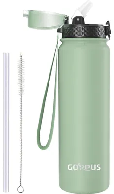 Produktbild von Thermosflasche mit Strohhalm 1L Edelstahl Türkis BPA-frei Auslaufsicher