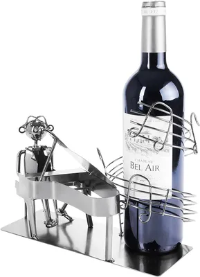 Obrázok produktu pre BRUBAKER Držiak na fľašu vína Pianista s klavírom - Stojan na fľašu Piano Player z kovu s blahoželaním pre darček k vínu
