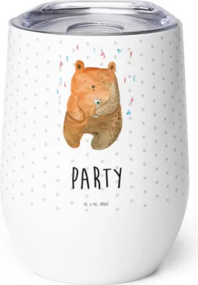 Produktbild von Mr. & Mrs. Panda Weinbecher Bär Party - Weiß - Geschenk, Teddy, thermosbecher, Thermobecher, Edelstahlbecher, kaffee tasse, Geburtstag, Mitbringsel, Reisebecher, Lustig