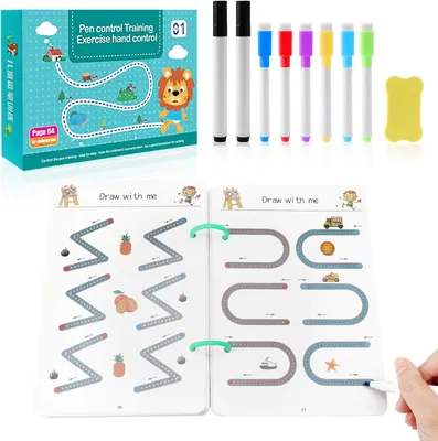 Productafbeelding van Magisch leerboek voor peuters met pen - Herbruikbaar voor kinderen - 8 pennen - Kalligrafie - Cijfers - Tekenen