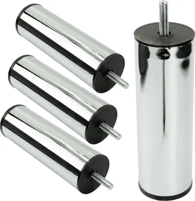Image de lot de 4 pieds de meuble en acier inoxydable, ronds, hauteur 15 cm, chromés brillants, design élégant pour meubles modernes