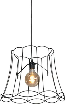 Zdjęcie produktu dla QAZQA – Retro Retro Lampa wisząca I Lampa wisząca I Lampa wisząca czarna 50 cm – Granny Retro Frame I Salon I Sypialnia – Stal Okrągła – Pasuje do żarówek LED E27