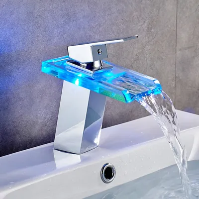Produktbild von Wasserhahn Farbwechsel-Wasserhahn Waschtischarmatur Wasserfall-Waschtischarmatur Badezimmerarmatur Silber /Yin-1022/