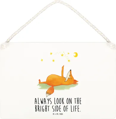 Produktbild von Mr. & Mrs. Panda Holzschild Fuchs Sterne DIN A5 - Weiß - Geschenk, wandhänger, holzbild, Mond, Optimistisch, Dekobrett, Hoffnung, Türschild, Positiv, Füchse, Schild