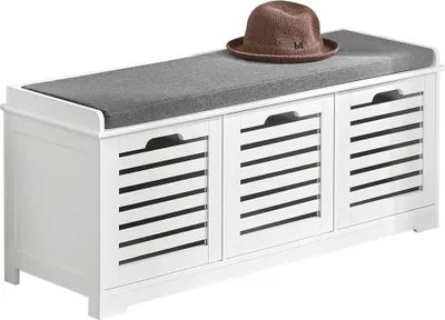 Immagine prodotto di FSR23-W, panca per scarpe con cuscino, 3 cestini, bianco, circa 105×43×35 cm