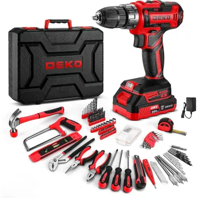 Image de Mallette à outils de 186 pièces avec perceuse-visseuse sans fil de 20V, couleur rouge