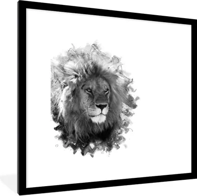 Produktbild von MuchoWow® Gerahmtes Poster Löwe - Linie - Schwarz - Weiß 40x40 cm - Poster mit Schwarzem Bilderrahmen Wandposter Rahmen Foto Bilder - Poster - Plakat im Rahmen
