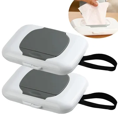 Produktbild von 2pcs Feuchttuchboxen, Reise-Feuchttuchspender mit doppellagiger Silikondichtung, ideal für Auto, Kinderwagen, Küche, Bad, Büro und Fitnessstudio