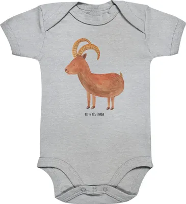 Produktbild von Mr. & Mrs. Panda Strampler Baby Sternzeichen Steinbock 12. - 18. Monat - Heather Grey - Geschenk, Einteiler, Steinböcke, Geburtstag Dezember, Babybody, Bock, Kurzarmbody