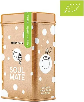 Immagine prodotto di Soul Mate - Tè di yerba mate biologico in barattolo Menta Limon Yerbera 500 g - Con menta e limone - Senza fumo, delicato - Essiccato all'aria - Yerba mate del Brasile