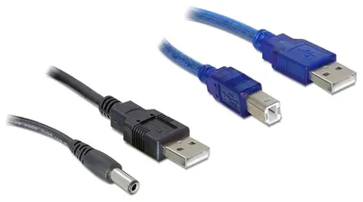 Obrázok produktu pre DeLOCK Cableset 2x USB-A / DC + USB-B, 0,3 m, USB A, USB B, Čierna