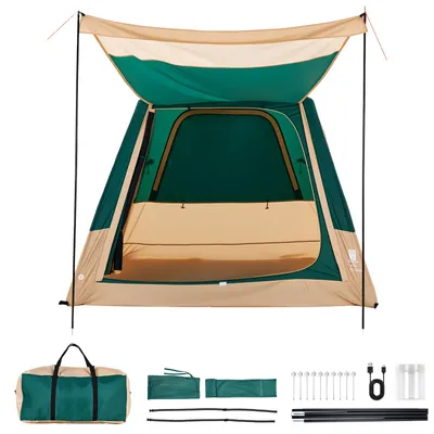 Immagine prodotto di Tenda da campeggio SucceBuy per 4 persone, tenda familiare gonfiabile con pompa ricaricabile, tubi d'aria in TPU e 5 finestre a rete, tenda con cabina e borsa da trasporto, ideale per campeggio e trekking, colore verde