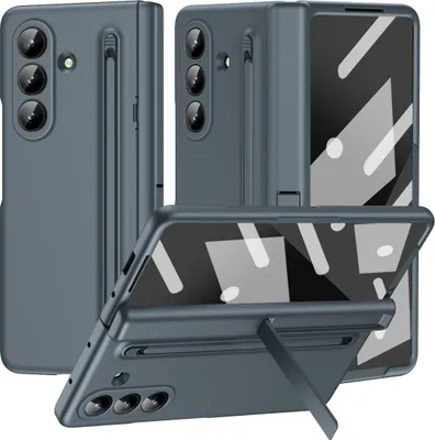 Obrázek produktu pro Pouzdro na Samsung Galaxy Z Fold 7 tvrdé PC pouzdro s držákem na pero a stojánkem, ochrana pantu s fólií na displej Azurová