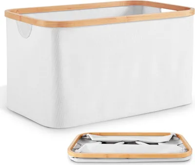 Produktbild von Klappbarer Wäschekorb 50L Beige Stoff Bambus