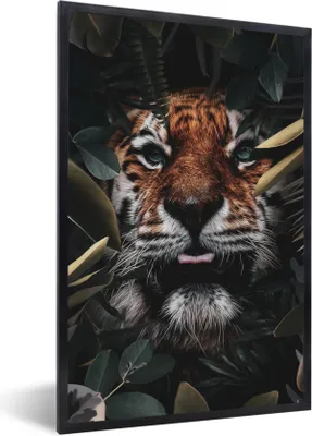 Produktbild von MuchoWow® MuchoWow® Gerahmtes Poster Tiger - Nahaufnahme - Pflanzen 40x60 cm - Poster mit zchwarzem Bilderrahmen - Papierdruck - Wandbilder